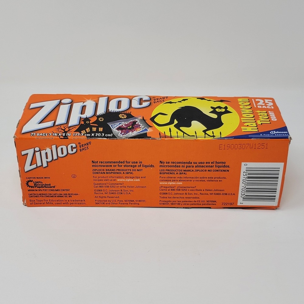 NOS 2009 Ziploc Halloween Print Quart Bags - 25 count - Bats Cats Jack-O-Lantern - Picture 9 of 14